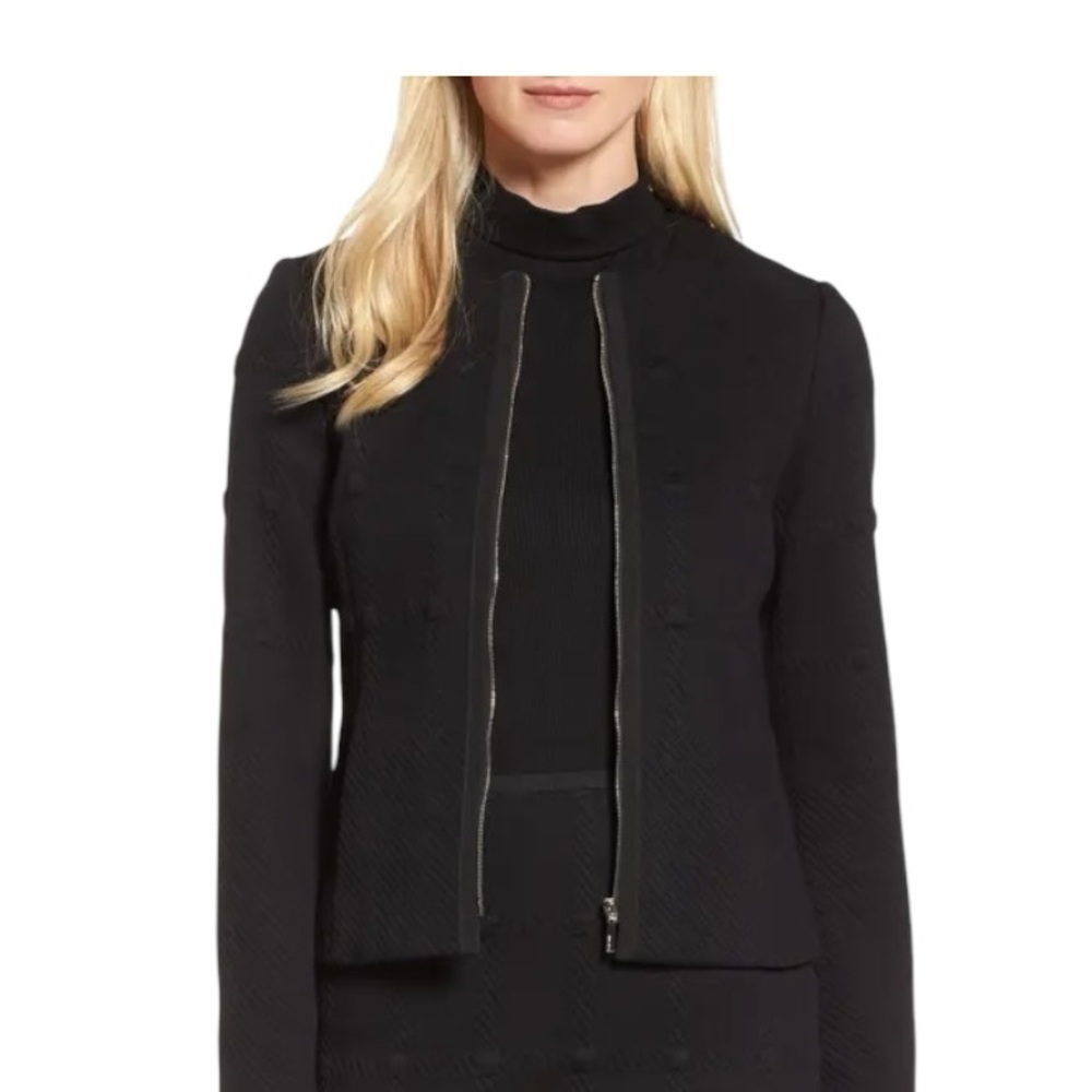 Hugo Boss Kanelli Black Jacquard Knit Zip Front Blazer Jacket - S